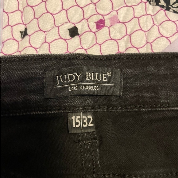 Judy Blue Leopard Patch Junior sz 15/32 Skinny Distressed Jeans Black Frayed Hem - Picture 6 of 10